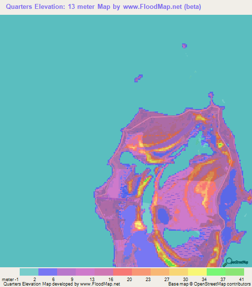 Quarters,Bahamas Elevation Map