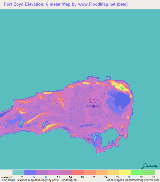 Port Boyd,Bahamas Elevation Map