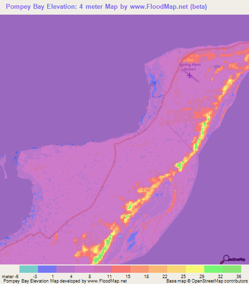Pompey Bay,Bahamas Elevation Map