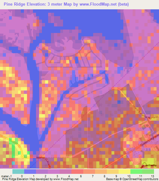 Pine Ridge,Bahamas Elevation Map