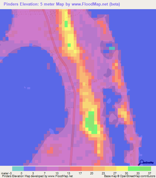 Pinders,Bahamas Elevation Map