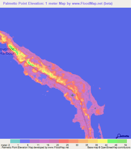 Palmetto Point,Bahamas Elevation Map