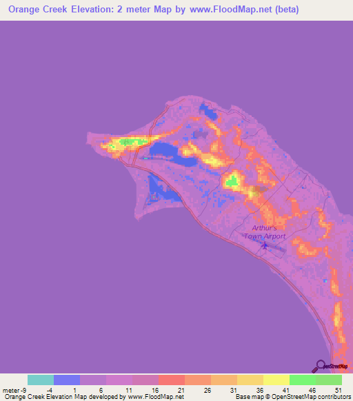 Orange Creek,Bahamas Elevation Map