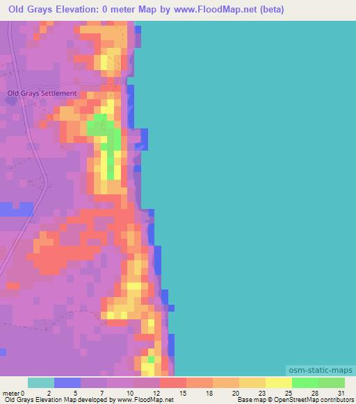 Old Grays,Bahamas Elevation Map