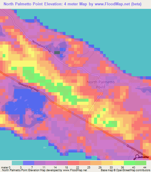 North Palmetto Point,Bahamas Elevation Map