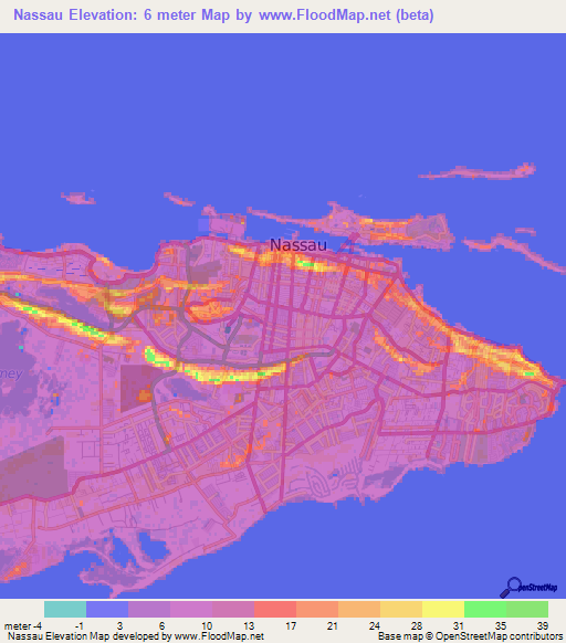 Nassau,Bahamas Elevation Map