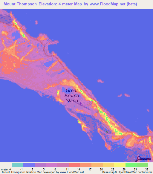 Mount Thompson,Bahamas Elevation Map