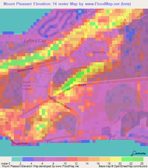 Mount Pleasant,Bahamas Elevation Map