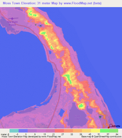 Moss Town,Bahamas Elevation Map