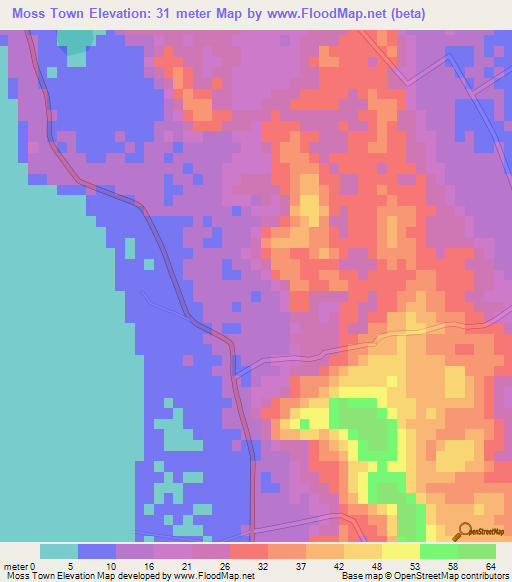 Moss Town,Bahamas Elevation Map