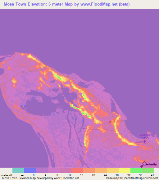 Moss Town,Bahamas Elevation Map