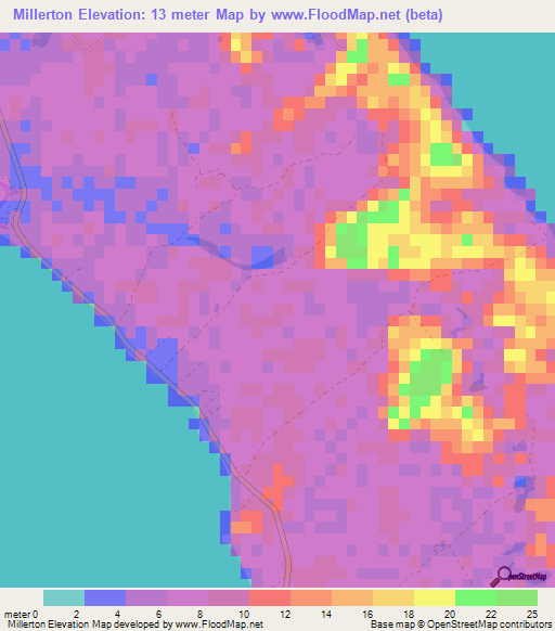 Millerton,Bahamas Elevation Map