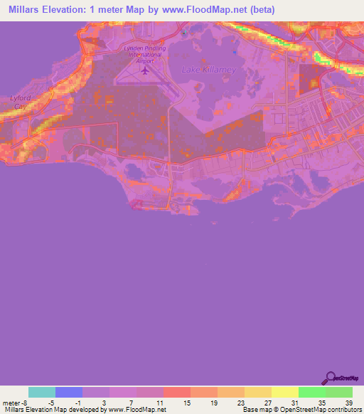 Millars,Bahamas Elevation Map