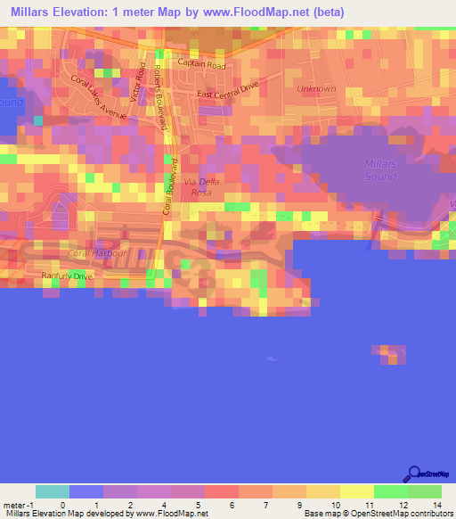 Millars,Bahamas Elevation Map