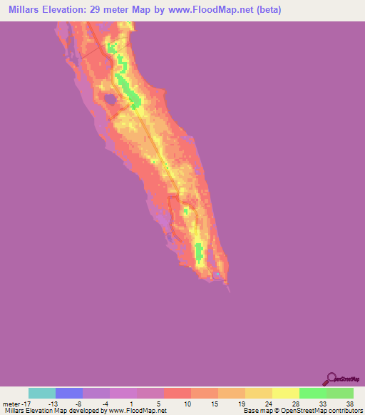 Millars,Bahamas Elevation Map