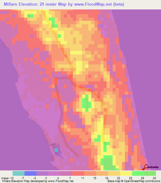 Millars,Bahamas Elevation Map