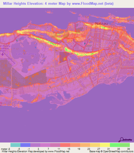 Millar Heights,Bahamas Elevation Map