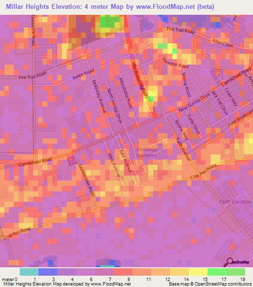 Millar Heights,Bahamas Elevation Map