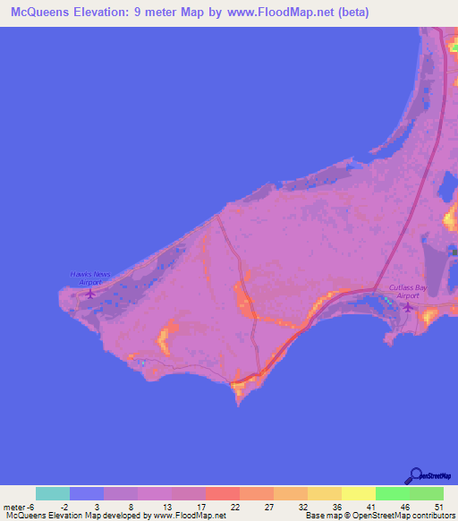 McQueens,Bahamas Elevation Map