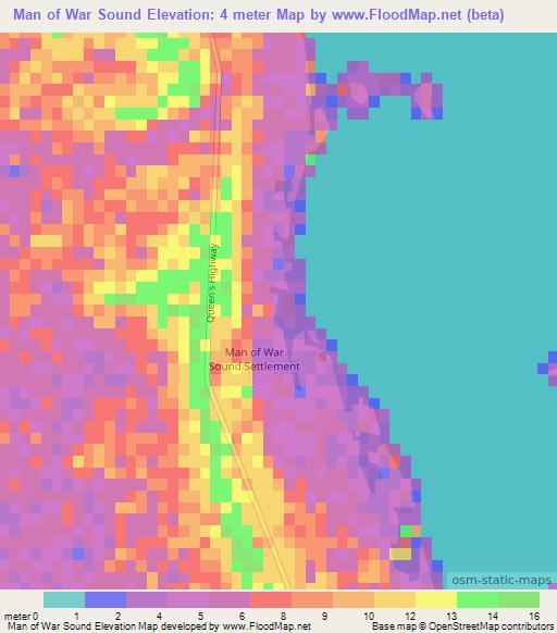 Man of War Sound,Bahamas Elevation Map