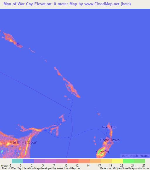 Man of War Cay,Bahamas Elevation Map