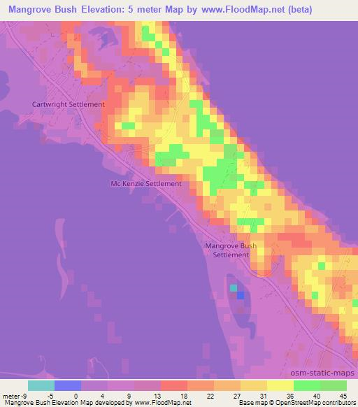 Mangrove Bush,Bahamas Elevation Map