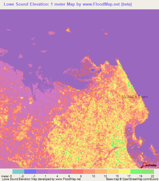 Lowe Sound,Bahamas Elevation Map