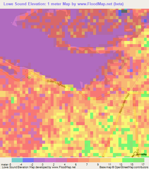 Lowe Sound,Bahamas Elevation Map
