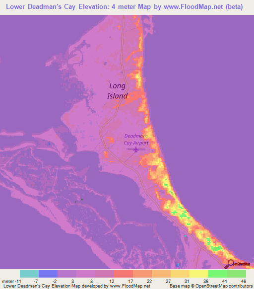 Lower Deadman's Cay,Bahamas Elevation Map