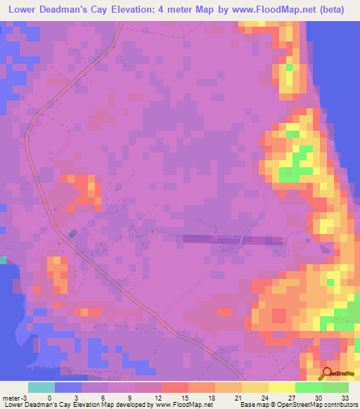 Lower Deadman's Cay,Bahamas Elevation Map