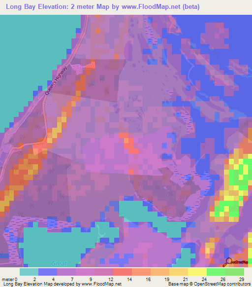 Long Bay,Bahamas Elevation Map