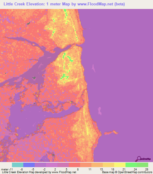 Little Creek,Bahamas Elevation Map