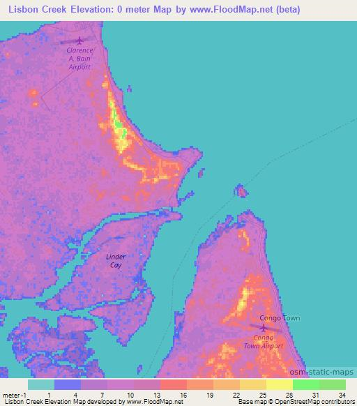 Lisbon Creek,Bahamas Elevation Map