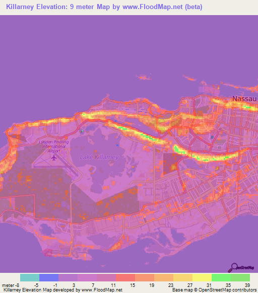 Killarney,Bahamas Elevation Map