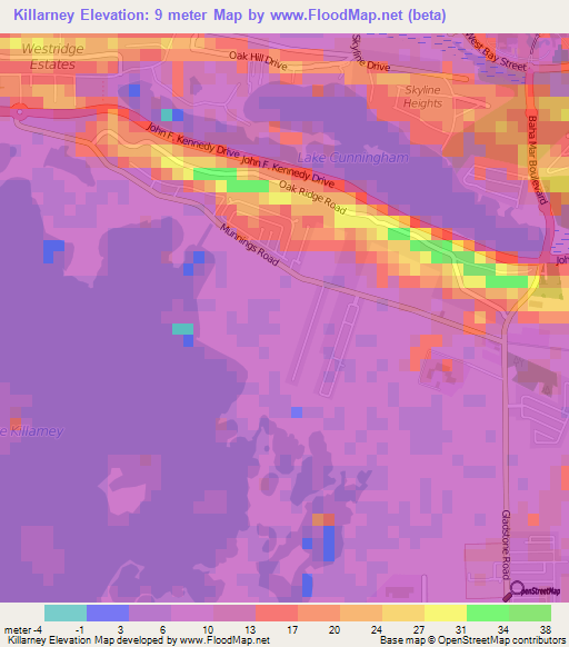 Killarney,Bahamas Elevation Map
