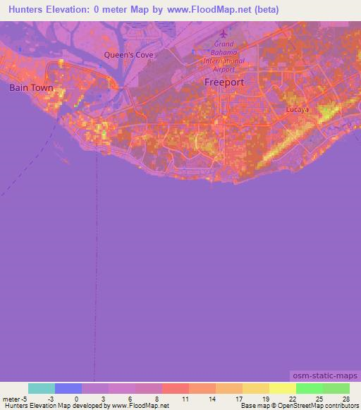 Hunters,Bahamas Elevation Map