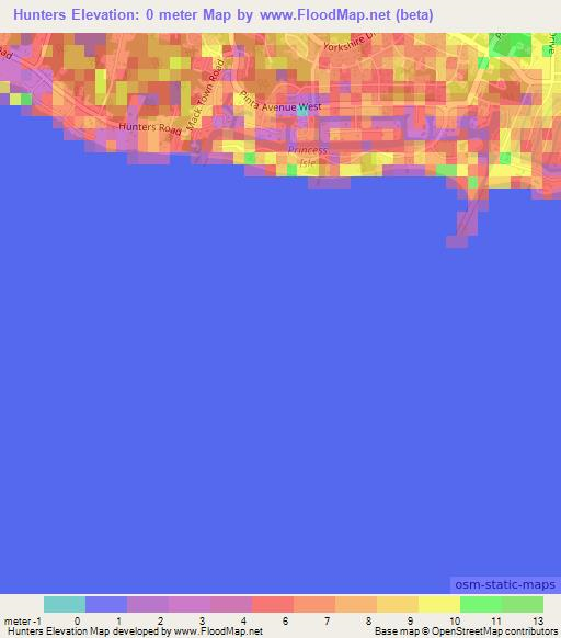Hunters,Bahamas Elevation Map