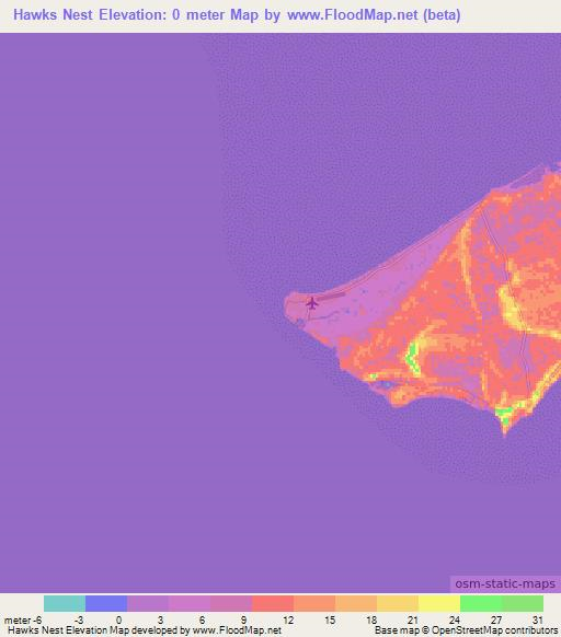 Hawks Nest,Bahamas Elevation Map