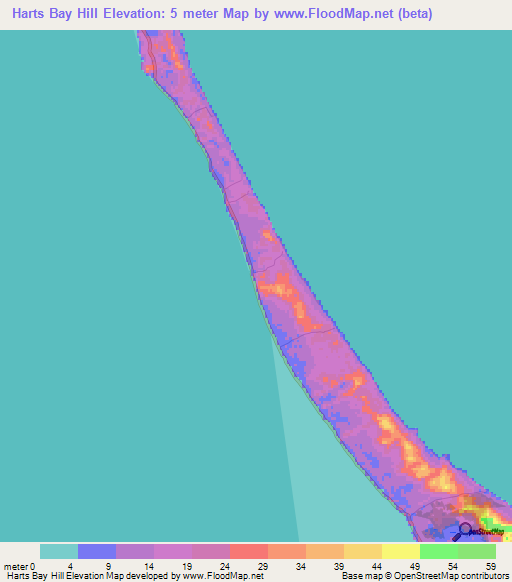 Harts Bay Hill,Bahamas Elevation Map