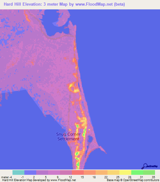 Hard Hill,Bahamas Elevation Map