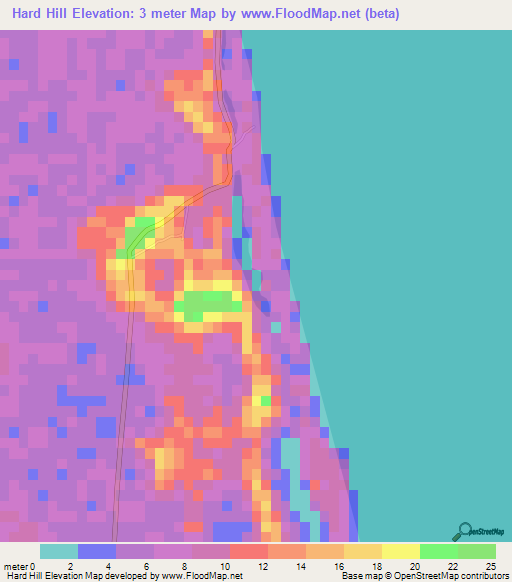 Hard Hill,Bahamas Elevation Map