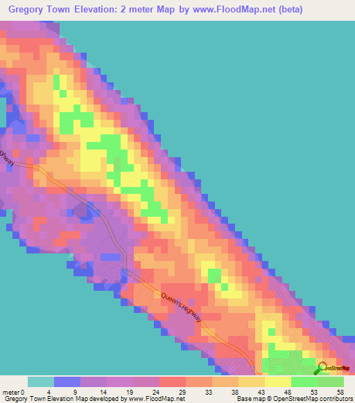 Gregory Town,Bahamas Elevation Map
