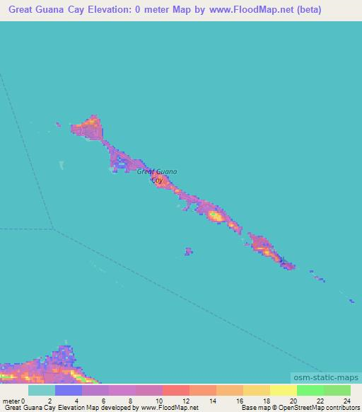 Great Guana Cay,Bahamas Elevation Map