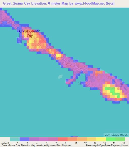 Great Guana Cay,Bahamas Elevation Map
