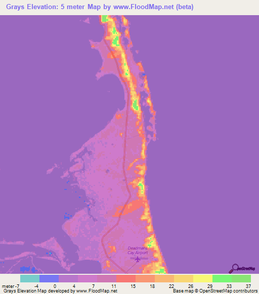 Grays,Bahamas Elevation Map