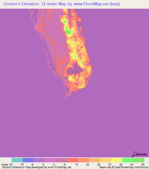 Gordon's,Bahamas Elevation Map