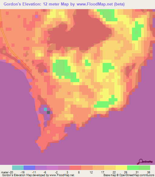 Gordon's,Bahamas Elevation Map