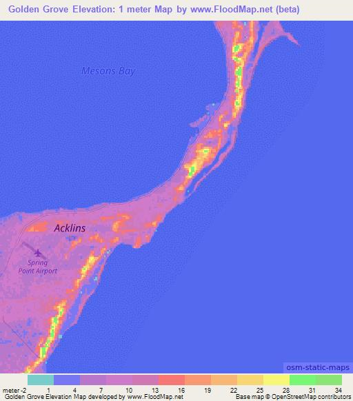 Golden Grove,Bahamas Elevation Map