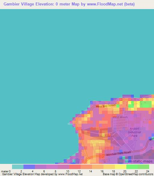 Gambier Village,Bahamas Elevation Map