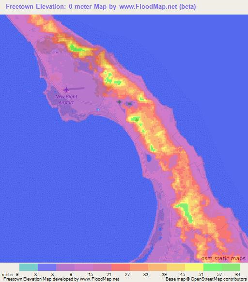 Freetown,Bahamas Elevation Map